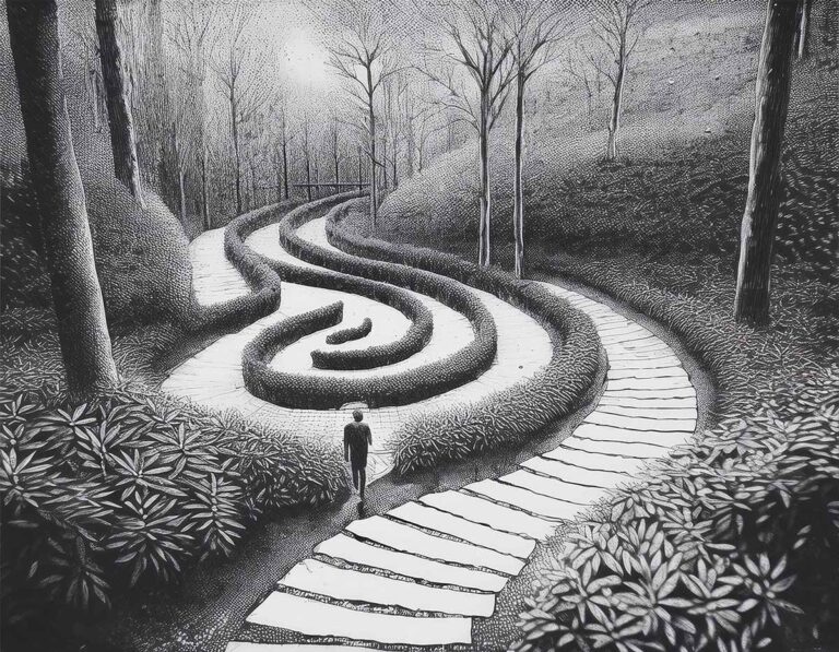 spiral-shaped path in a forest or garden